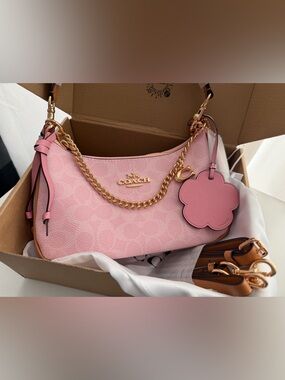 Coach Teri Pink  Shoulder Bag with Gold-Tone Chain and Floral Charm